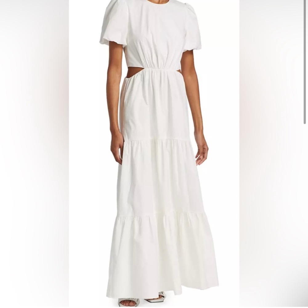 WAYF Plaza Cutout Waist Tiered Floral
Maxi Dress